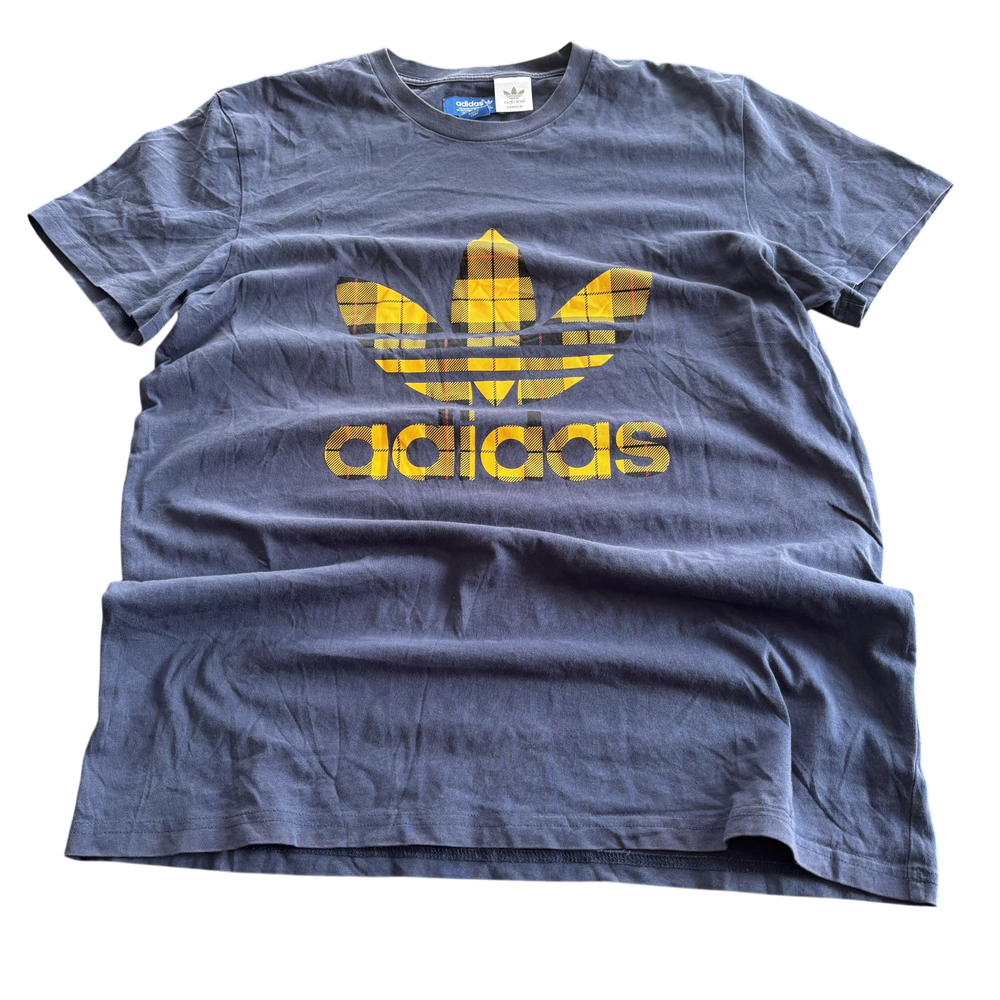 Adidas Yellow Logo Washed Dark Blue Tee 1