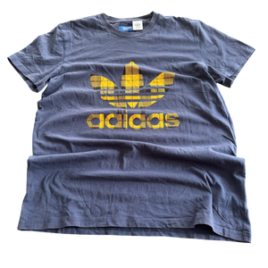 Adidas Yellow Logo Washed Dark Blue Tee