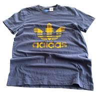 Adidas Yellow Logo Washed Dark Blue Tee