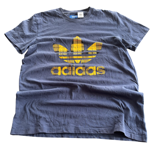 Adidas Yellow Logo Washed Dark Blue Tee